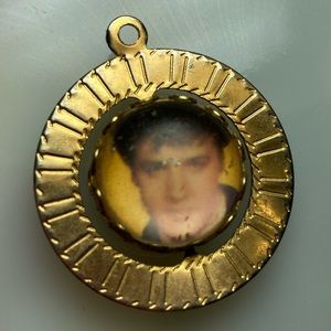 Vtg ELVIS Pendant - Brass * Glass Ball In The Middle Rotates * King of Rock